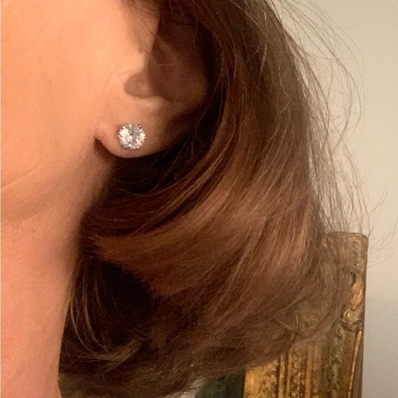 Lustro Stella Concave cut Finest CZ Earrings in Platinum over Sterling Silver - Picture 2 of 7